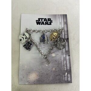 Star Wars Stormtrooper R2-D2 C-3PO Darth Vader Two Tone Dangle Charm Bracelet
